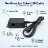 VeriFone Ice Cube USB Cable feature callout infographic with 6 key benefits