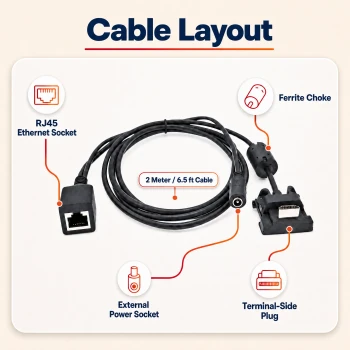 Ingenico CAB350901 Ethernet cable key features OEM 2 meter RJ45 power port