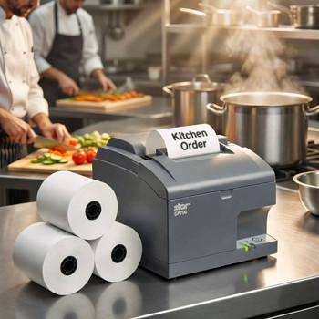 Square Kitchen Printer Star SP742ME printing restaurant order ticket on 3 inch bond paper in commercial kitchen