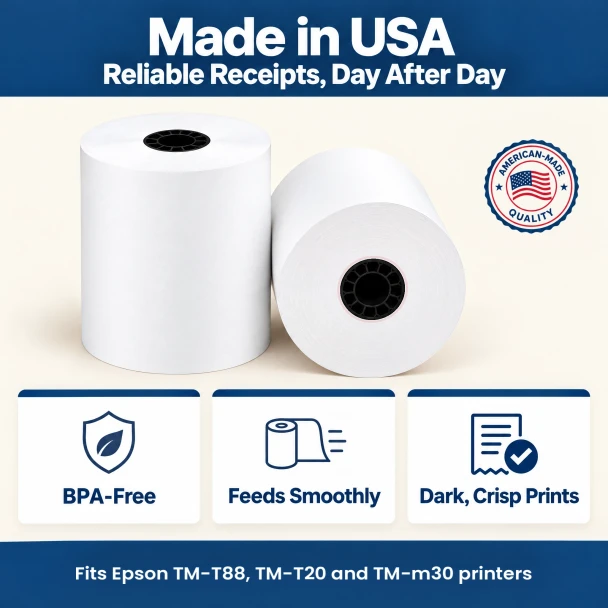 Made in USA BPA free thermal paper rolls for Epson TM printers
