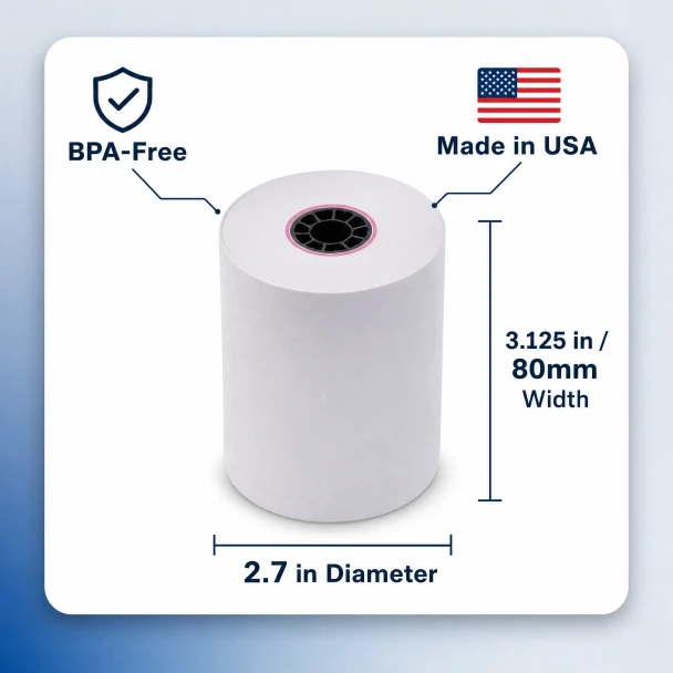 Clover Station paper roll dimensions 3.125 in 80mm width 2.7 in diameter