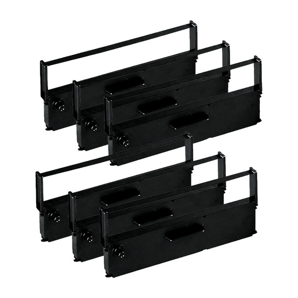 Four Epson ERC-31B compatible black ribbon cassettes stacked showing pack contents