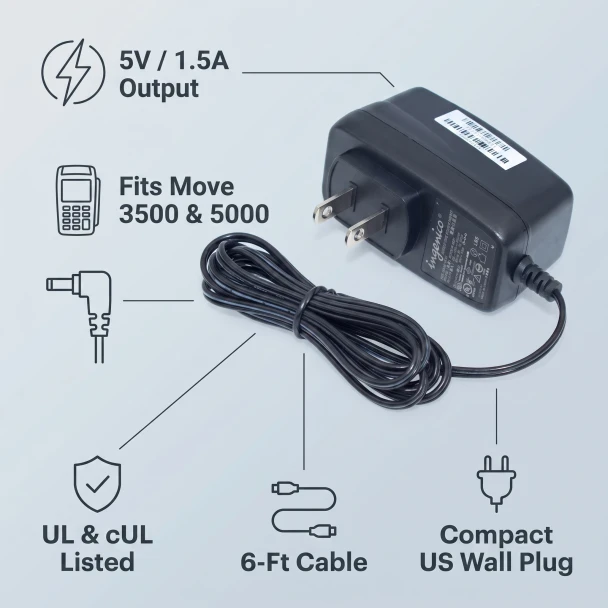 Ingenico Move 3500 Move 5000 power supply specs 5V 1.5A output features