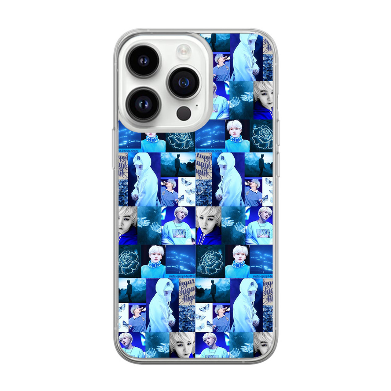 BTS Suga Blue Aesthetic Collage iPhone 14 Pro Case - CASESHUNTER