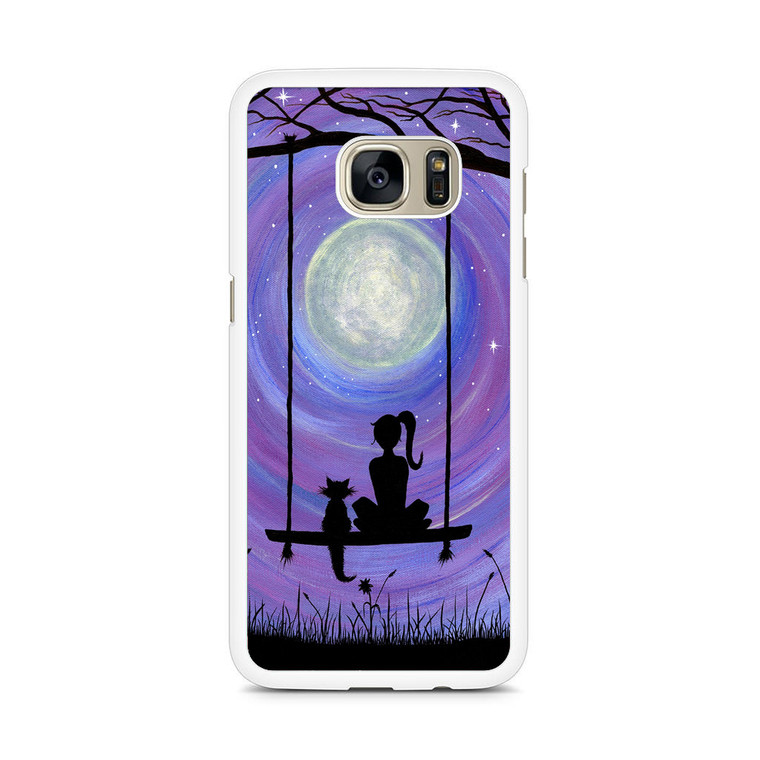 Woman Cat and Moon Samsung Galaxy S7 Edge Case
