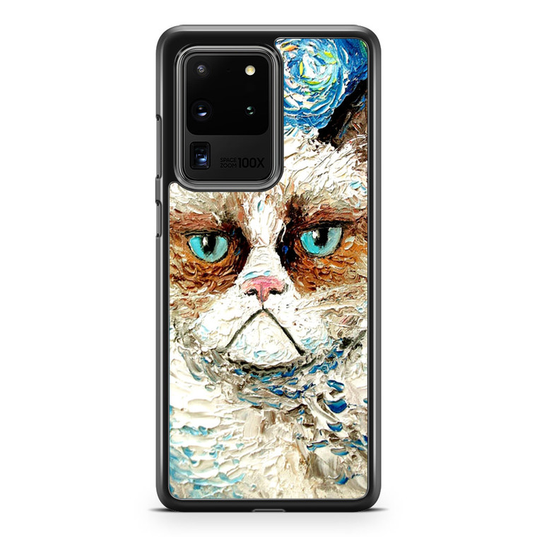 Starry Night Grumpy Cat Samsung Galaxy S20 Ultra Case