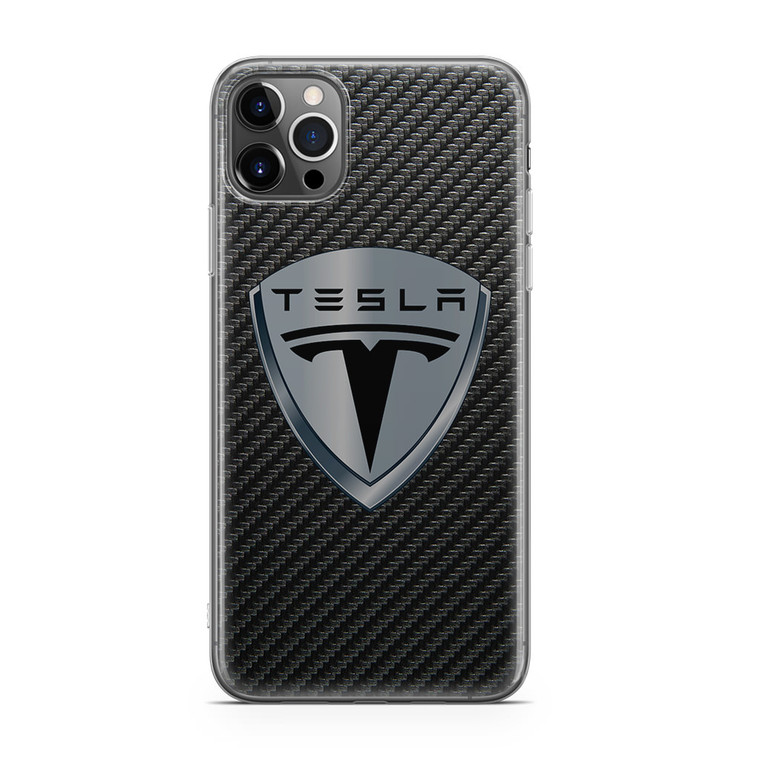 Tesla Motors Logo Carbon iPhone 12 Pro Case