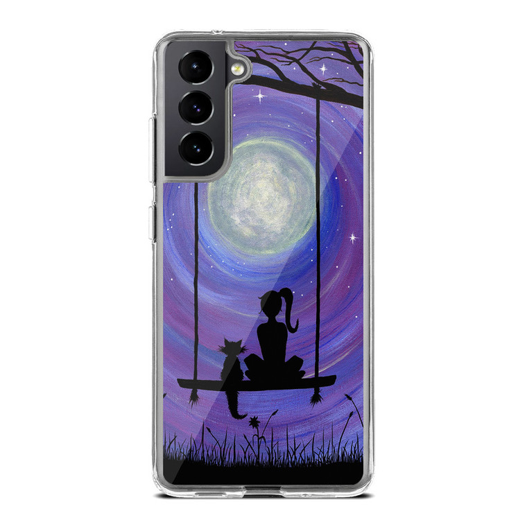 Woman Cat and Moon Samsung Galaxy S21 Case