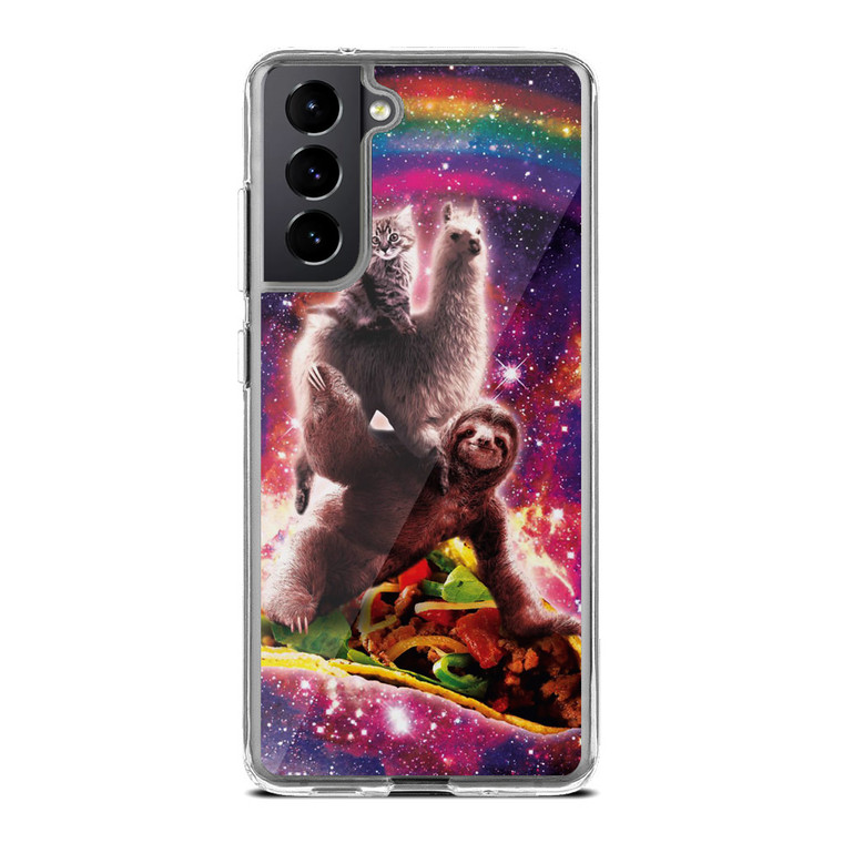 LLama Sloth and Cat Playing Together Samsung Galaxy S21 Plus Case