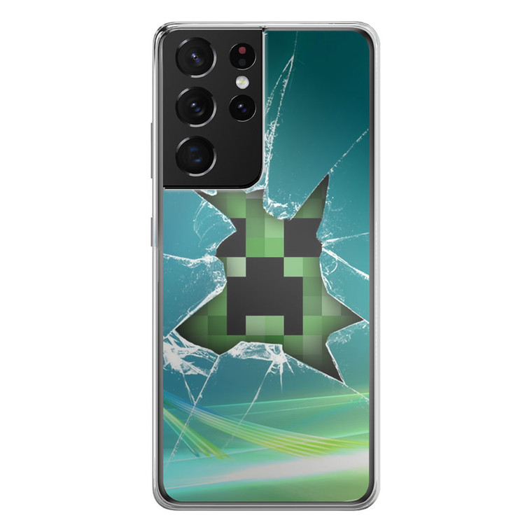 Minecraft Creeper Glass Broken Samsung Galaxy S21 Ultra Case