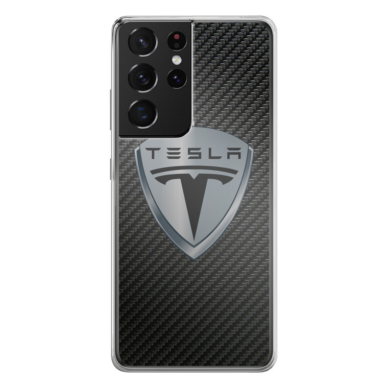 Tesla Motors Logo Carbon Samsung Galaxy S21 Ultra Case