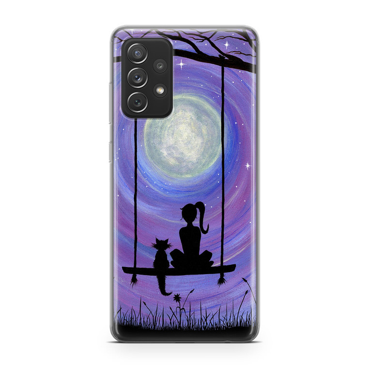 Woman Cat and Moon Samsung Galaxy A72 Case