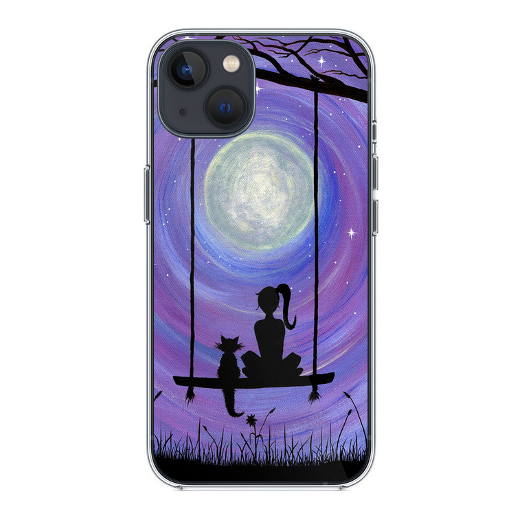 Woman Cat and Moon iPhone 13 Mini Case