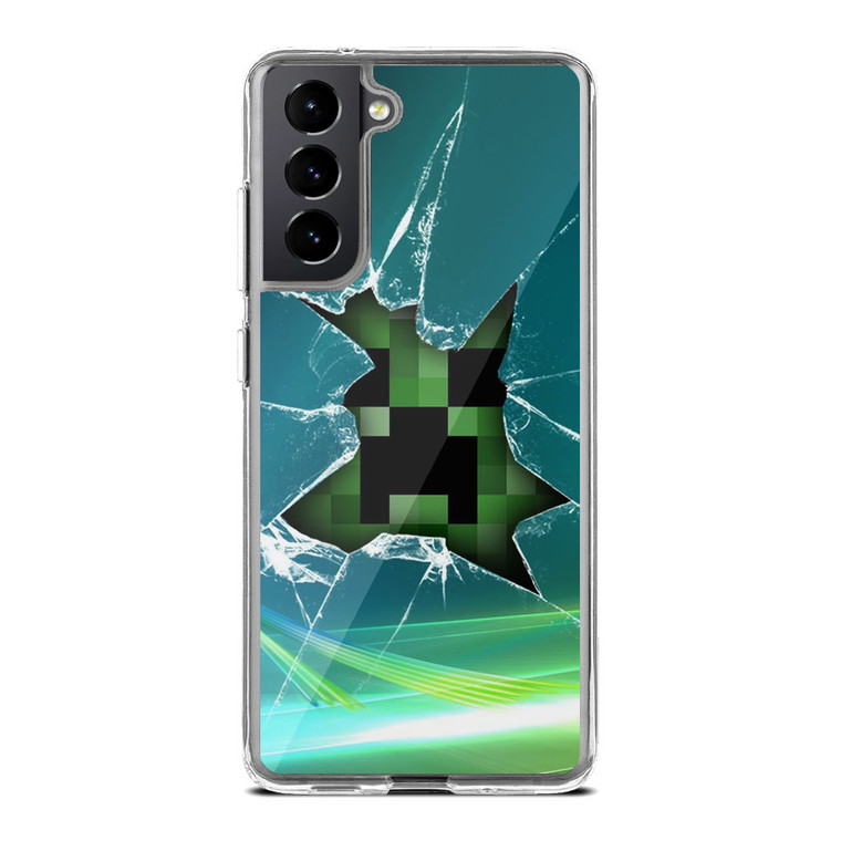 Minecraft Creeper Glass Broken Samsung Galaxy S21 FE Case