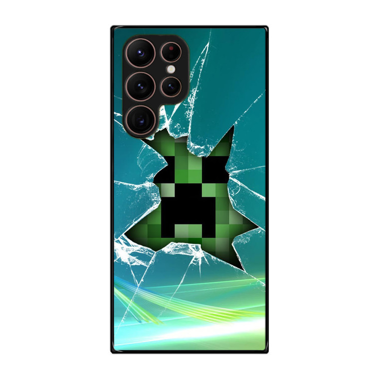 Minecraft Creeper Glass Broken Samsung Galaxy S22 Ultra Case