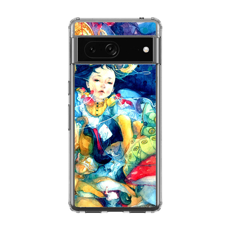 Alice In Wonderland Watercolor Painting Google Pixel 7 Case
