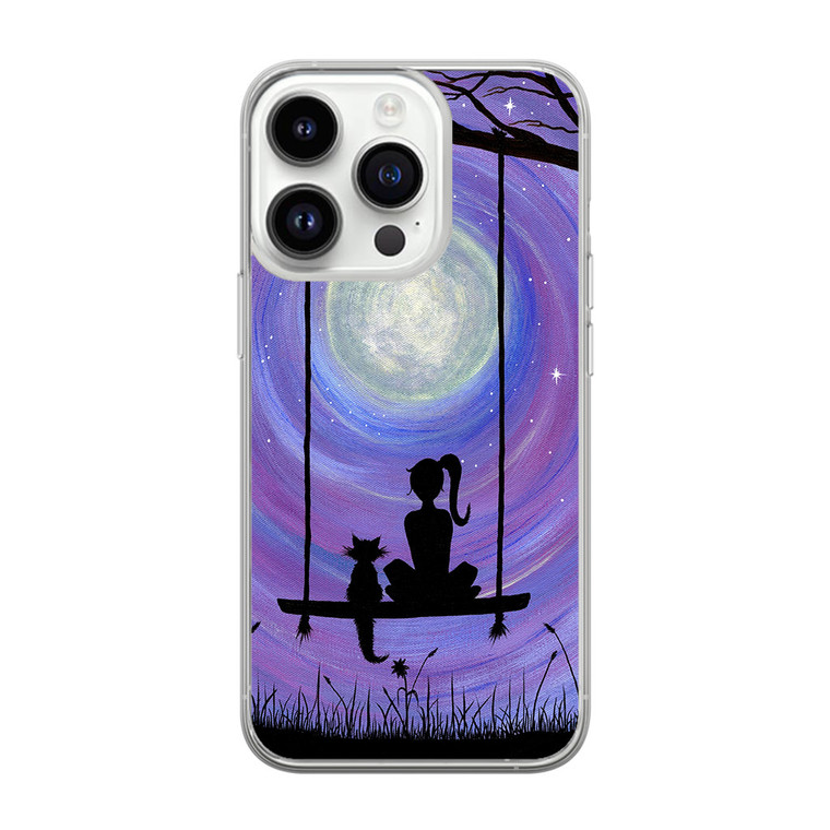 Woman Cat and Moon iPhone 14 Pro Case