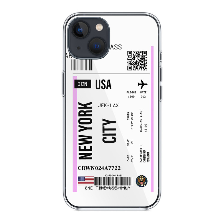 Boarding Pass NYC iPhone 14 Plus Case