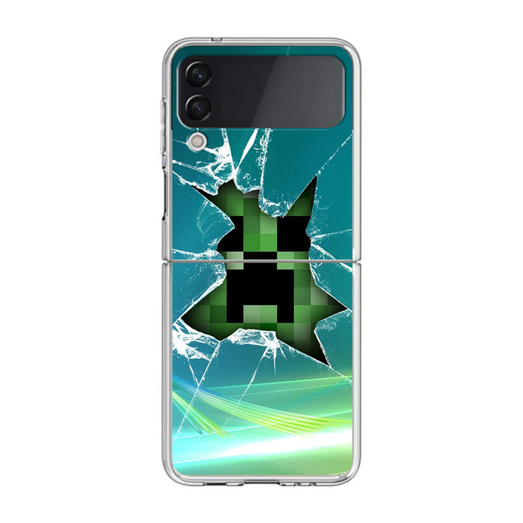 Minecraft Creeper Glass Broken Samsung Galaxy Z Flip4 Case