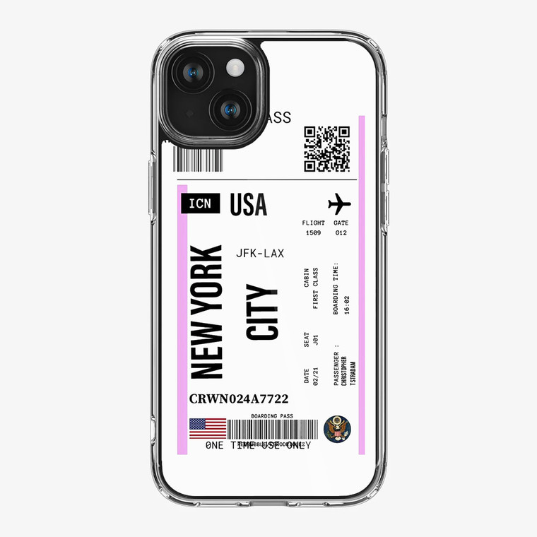 Boarding Pass NYC iPhone 15 Plus Case
