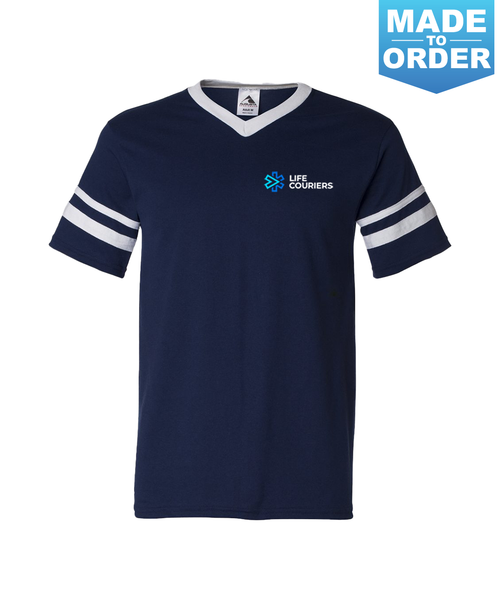 V-Neck Jersey with Striped Sleeves