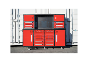 7ft Storage Red Workbench with 18 drawers and 4 cupboards