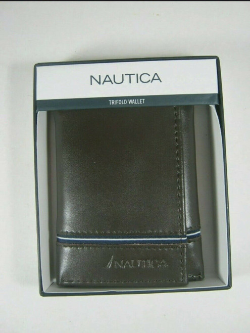 NAUTICA MEN BROWN LEATHER TRIFOLD WALLET
