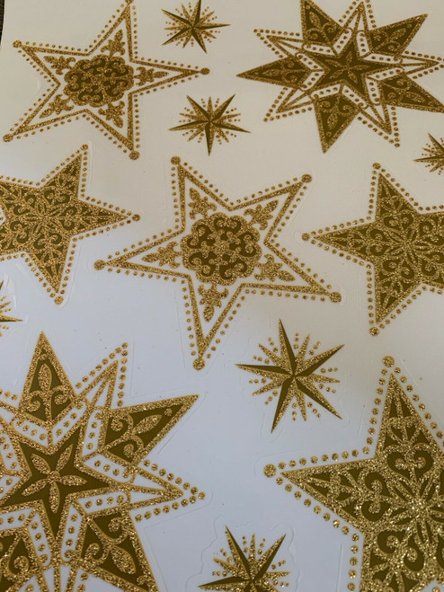 Gold Window Clings Stars Snowflakes Window Glass Decor Xmas Stickers Decals