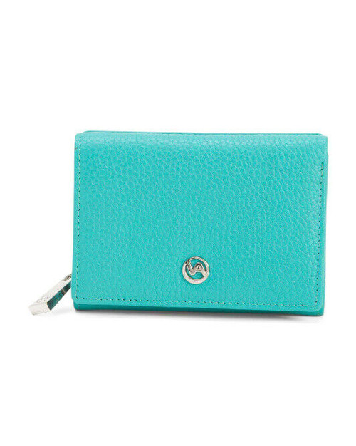 VALENTINA Italy Genuine Leather Pebbled Wallet Aqua approx 5" x 3.5"