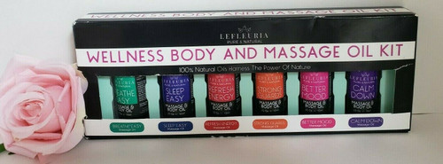 New Set of 6 Lefleuria Pure and Natural Wellness Body and Massage Oil Kit Sleep
