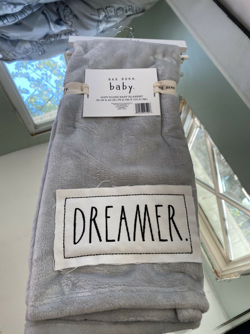Rae Dunn Baby Blanket Grey “DREAMER” 30” X 40”
