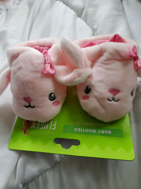Baby Bunny Fluffy Booties 0-6 Months Pink - 1 Pair