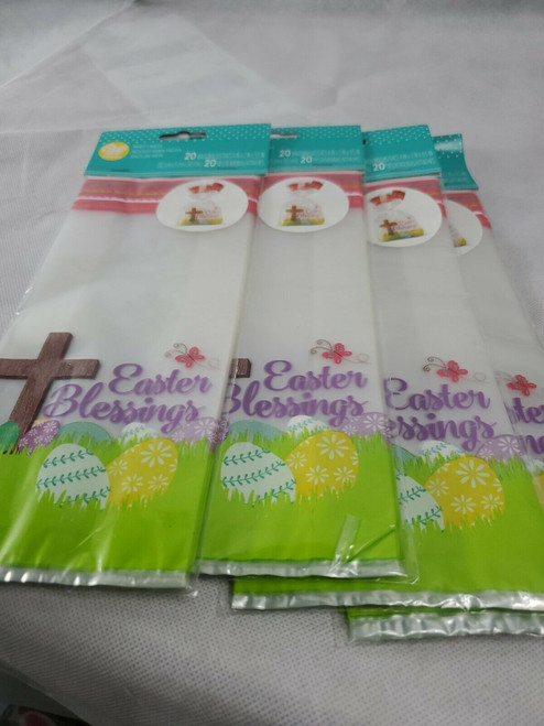 Wilton Happy Easter 20 Cellophane EASTER BLESSINGS PARTY BAGS LOT 4 PACKAGES