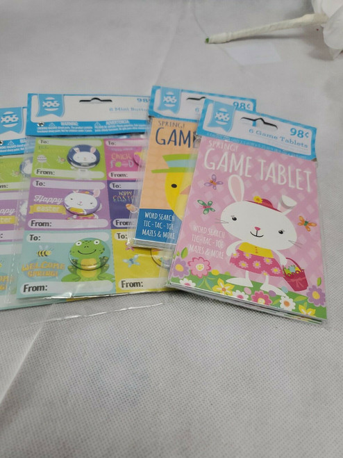 Easter Game Tablets &Mini Buttons Gifts Party Goodies LOT 4 packages