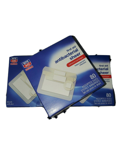 First Aid Antibacterial Sheer, Lot of 3 , 240 Assorted Sizes Sterile Bandages