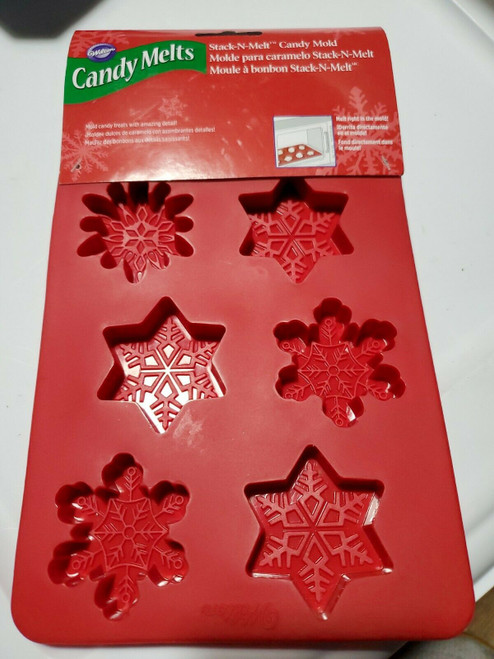 Wilton Candy Melts SNOWFLAKE DESIGNS MOLD Red Silicone Winter Christmas 8