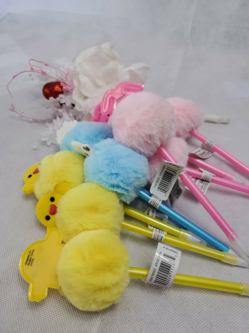 POM-POM Easter PENS Chick Rabbit Sheep Walgreens Lot of 9 pieces