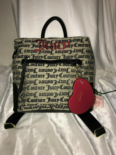 Juicy Couture Popout Logo & Heart Mini Backpack Black/Beige/Red