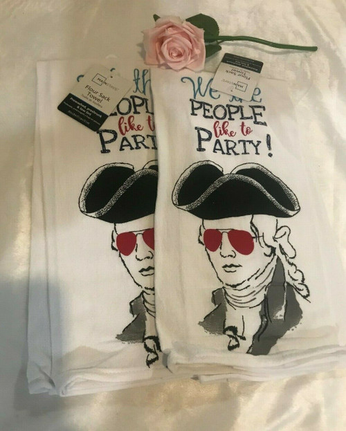 2 pc Flour sack kitchen towels Mainstays cotton WE THE PEOPLE LIKE TO PARTY !