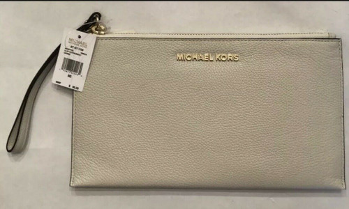 Michael Kors MK Jet Set LG Clutch Zip Wristlet Wallet Vanilla Leather Gift