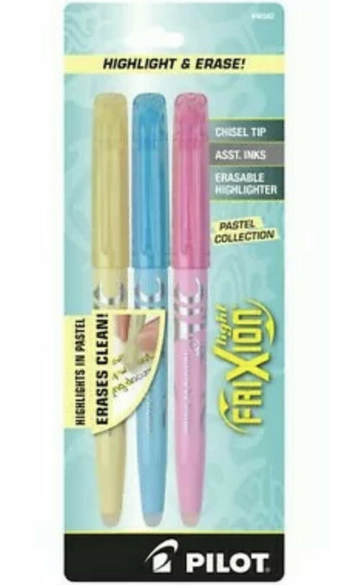 PILOT FriXion Light PASTEL COLLECTION Erasable Highlighters - PINK-BLUE-YELLOW