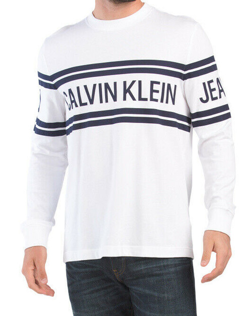 CALVIN KLEIN JEANS Long Sleeve Varsity Traveling Logo Crew Neck Tee