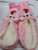 LOVE IN THE AIR PINK SLIPPER SOCKS BEAR FACE /  RED HEART  SHOE SIZE 7-8