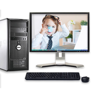 Front View Fast Dell Optiplex Desktop Computer Tower Windows 10 Core2Duo 4GB 250GB 17" LCD