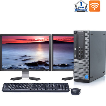 Cheap, used and refurbished Dell 7010 SFF Desktop Computer Core i3 4GB 160GB Windows 10 Pro Dual 19" LCD Keyboard and Mouse