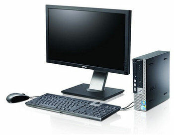 Front View Dell Optiplex 780 3 GHz, Core 2 Duo Small Desktop 8GB 80GB Windows 7 Pro &19" Dell LCD
