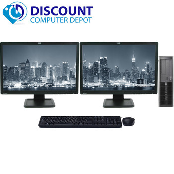 Cheap, used and refurbished HP 8000 Elite Desktop Computer 8GB 500GB Dual 19 LCD Monitors Windows 10 Pro and WIFI