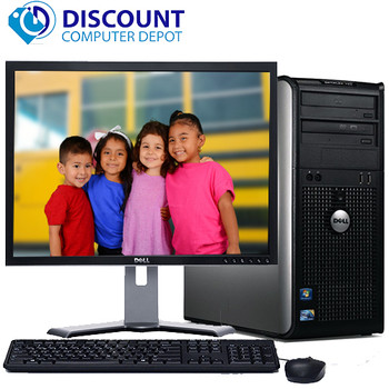 Front View Dell Windows 10 Optiplex Tower Computer PC Core 2 Duo 4GB 1TB DVD 19" LCD