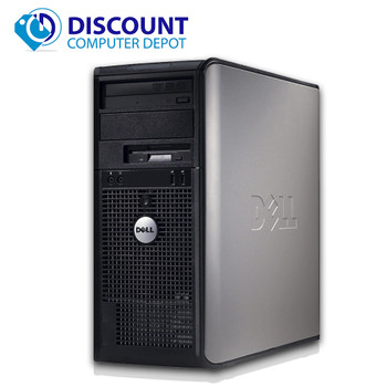 Right Side View Dell Windows 10 Optiplex Desktop Computer Tower Core2Duo 4GB 500GB DVD 17" LCD and WIFI