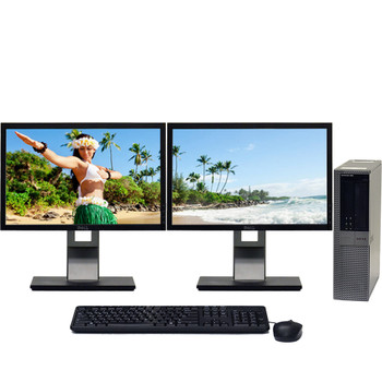 Cheap, used and refurbished Dell Optiplex 960 Windows 7 Pro Desktop 3 GHz C2D 4GB 250GB 2x Dual 19 LCD Monitor